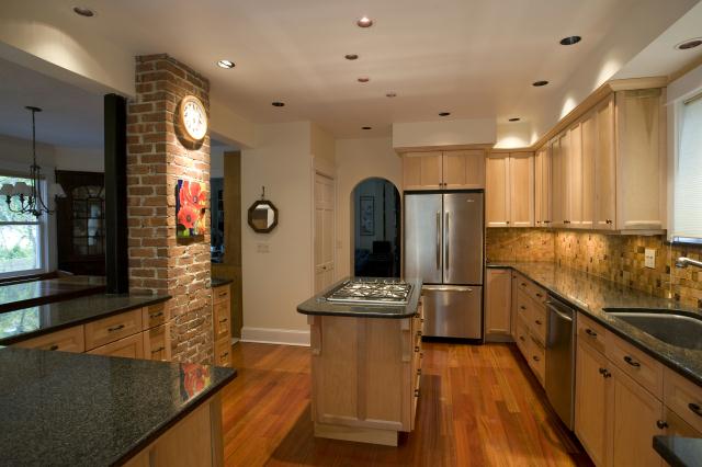 DeMane Design: custom cabinets, granite countertop, new lighting, backsplash, fixtures, heated floor